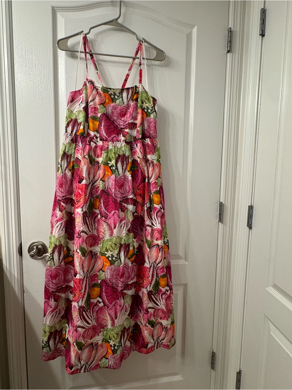 Rachel Antonoff Rebecca Midi Silk Cotton Dress - Radicchio & Citrus 🥬 🍊 🩷 - Picture 4 of 8